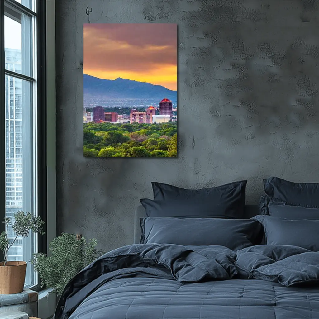 Albuquerque Skyline Sunset Mountain Background – Wall Art