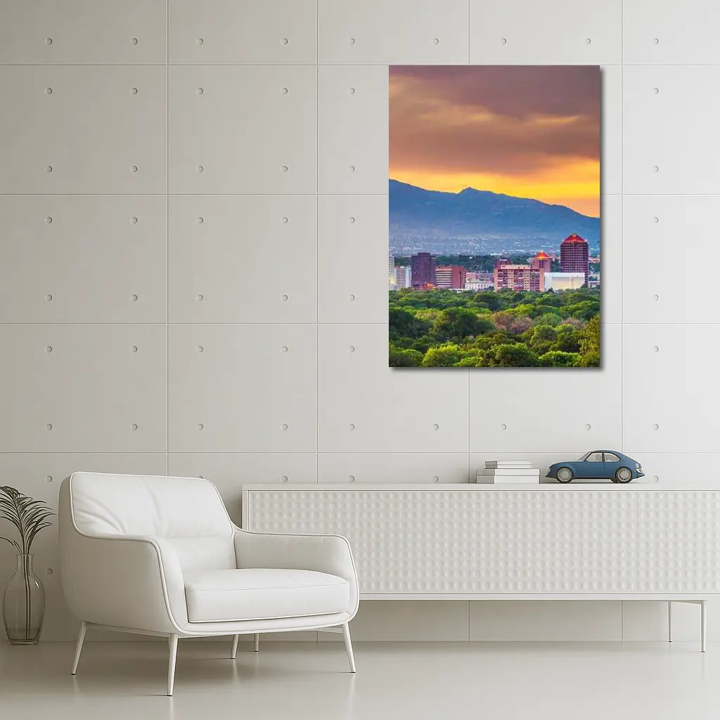 Albuquerque Skyline Sunset Mountain Background – Wall Art