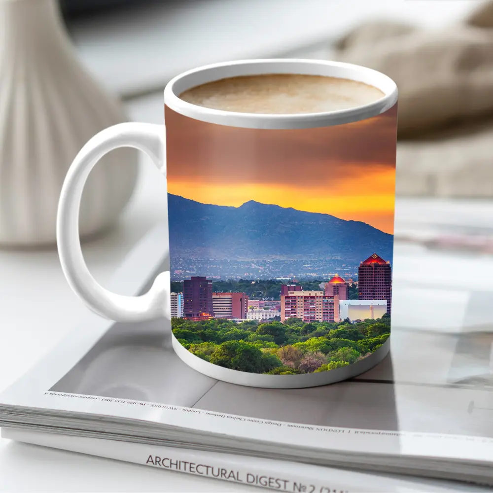 Albuquerque Skyline Sunset Mountain Background – Mugs