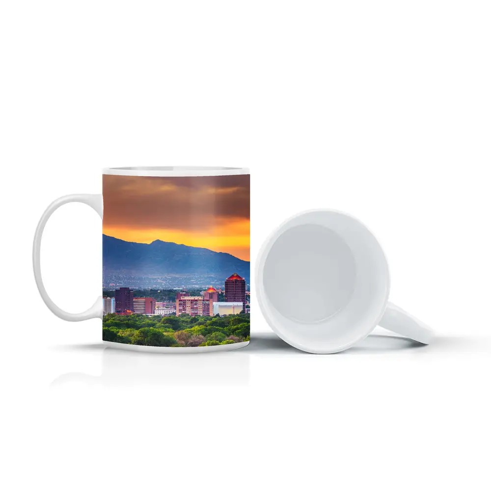 Albuquerque Skyline Sunset Mountain Background – Mugs