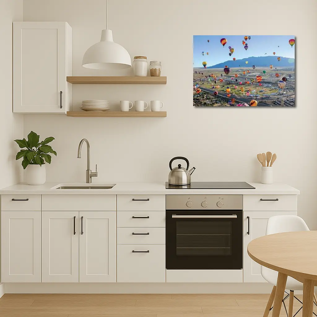 Hot Air Balloons Over Desert Mountain Landscape – Wall Art