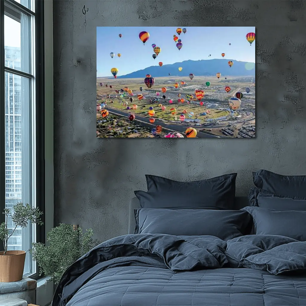 Hot Air Balloons Over Desert Mountain Landscape – Wall Art
