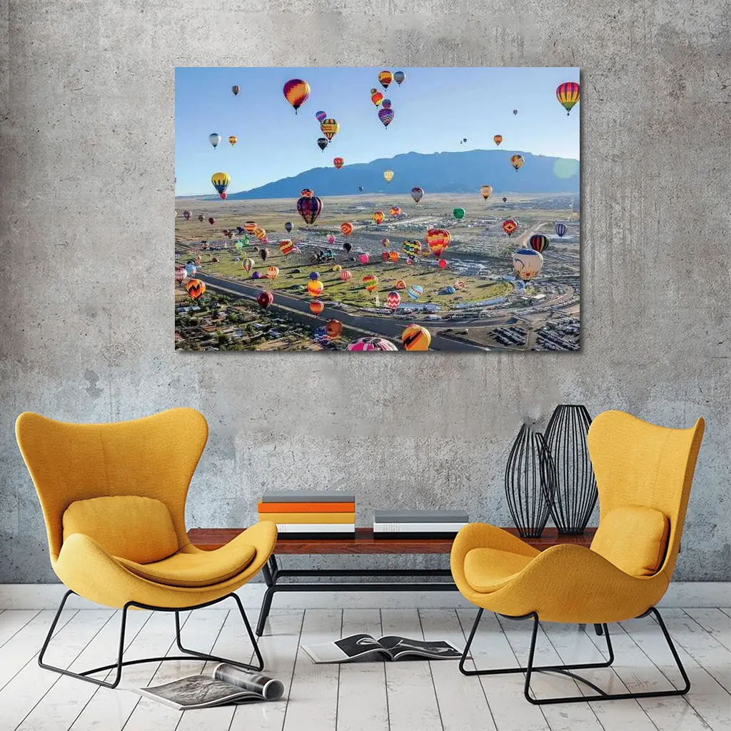 Hot Air Balloons Over Desert Mountain Landscape – Wall Art