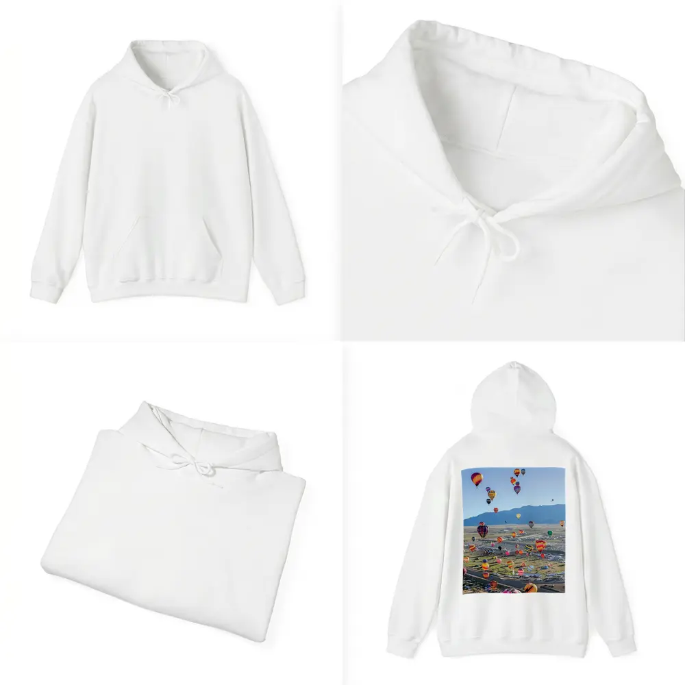 Hot Air Balloons Over Desert Mountain Landscape – Hoodies