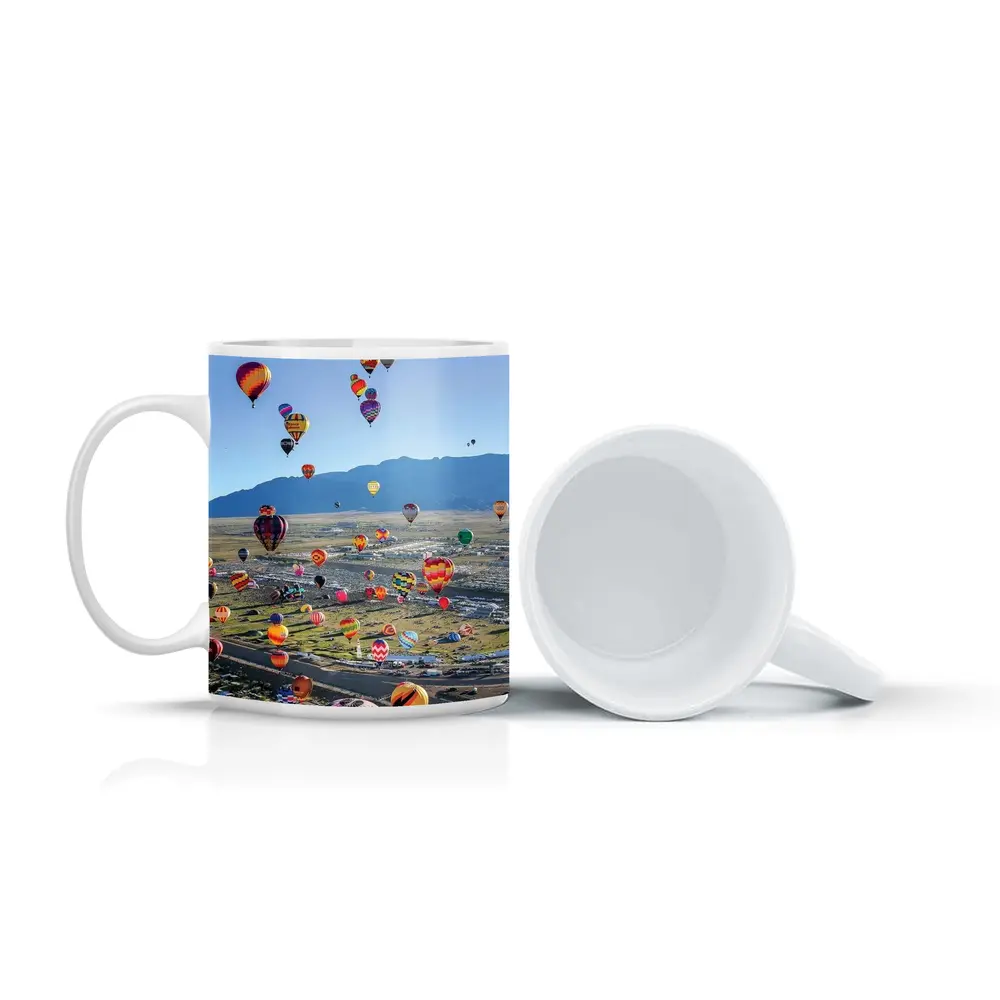 Hot Air Balloons Over Desert Mountain Landscape – Mugs