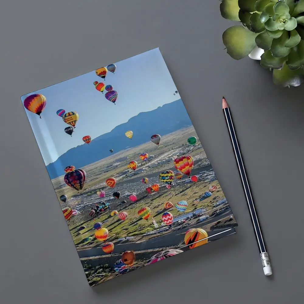 Hot Air Balloons Over Desert Mountain Landscape – Notebooks