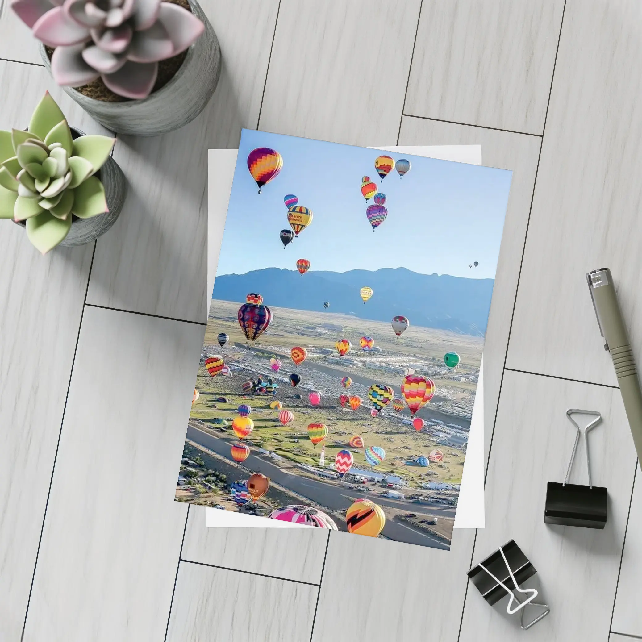 Hot Air Balloons Over Desert Mountain Landscape – Postcards