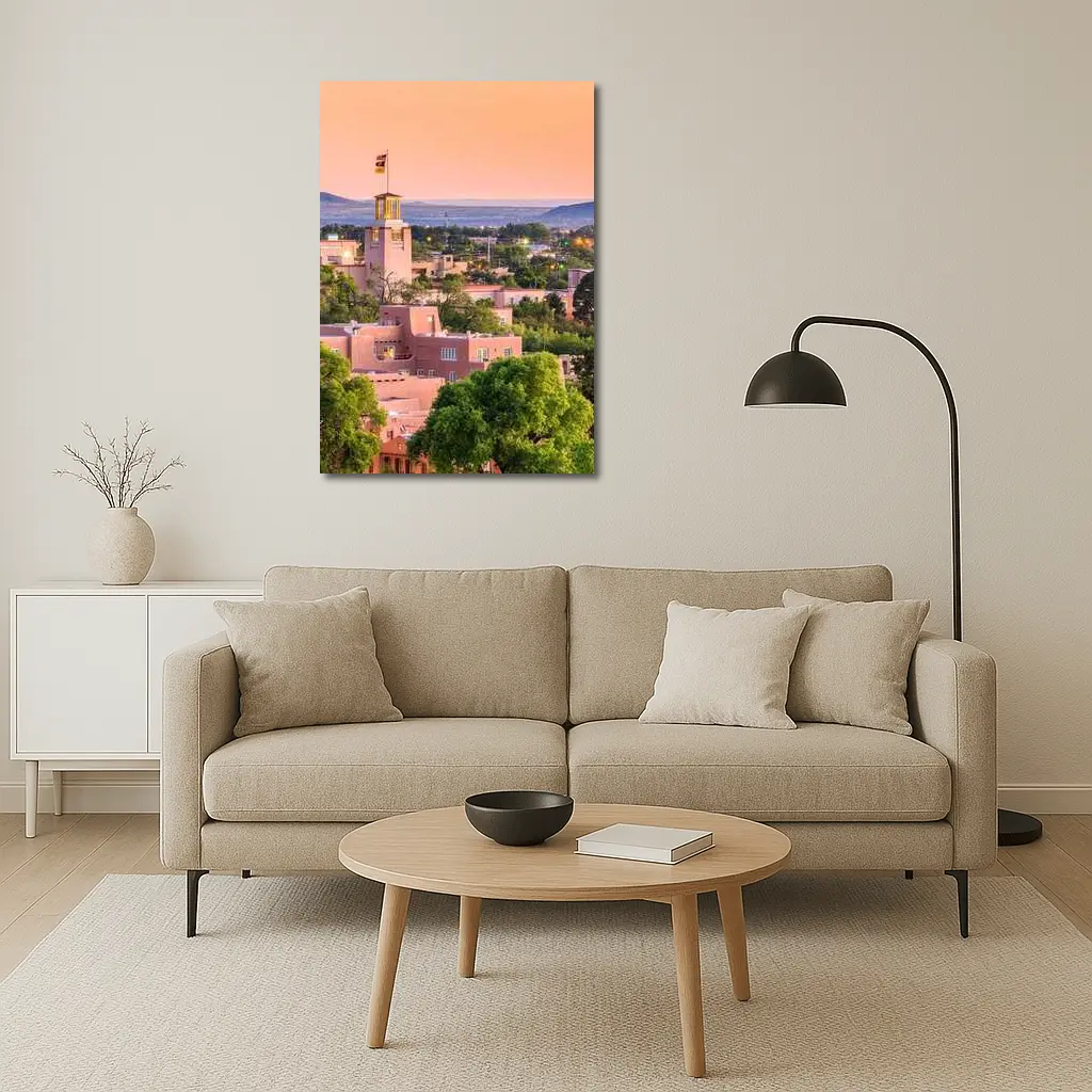 Santa Fe Adobe Buildings Sunset Sky View – Wall Art