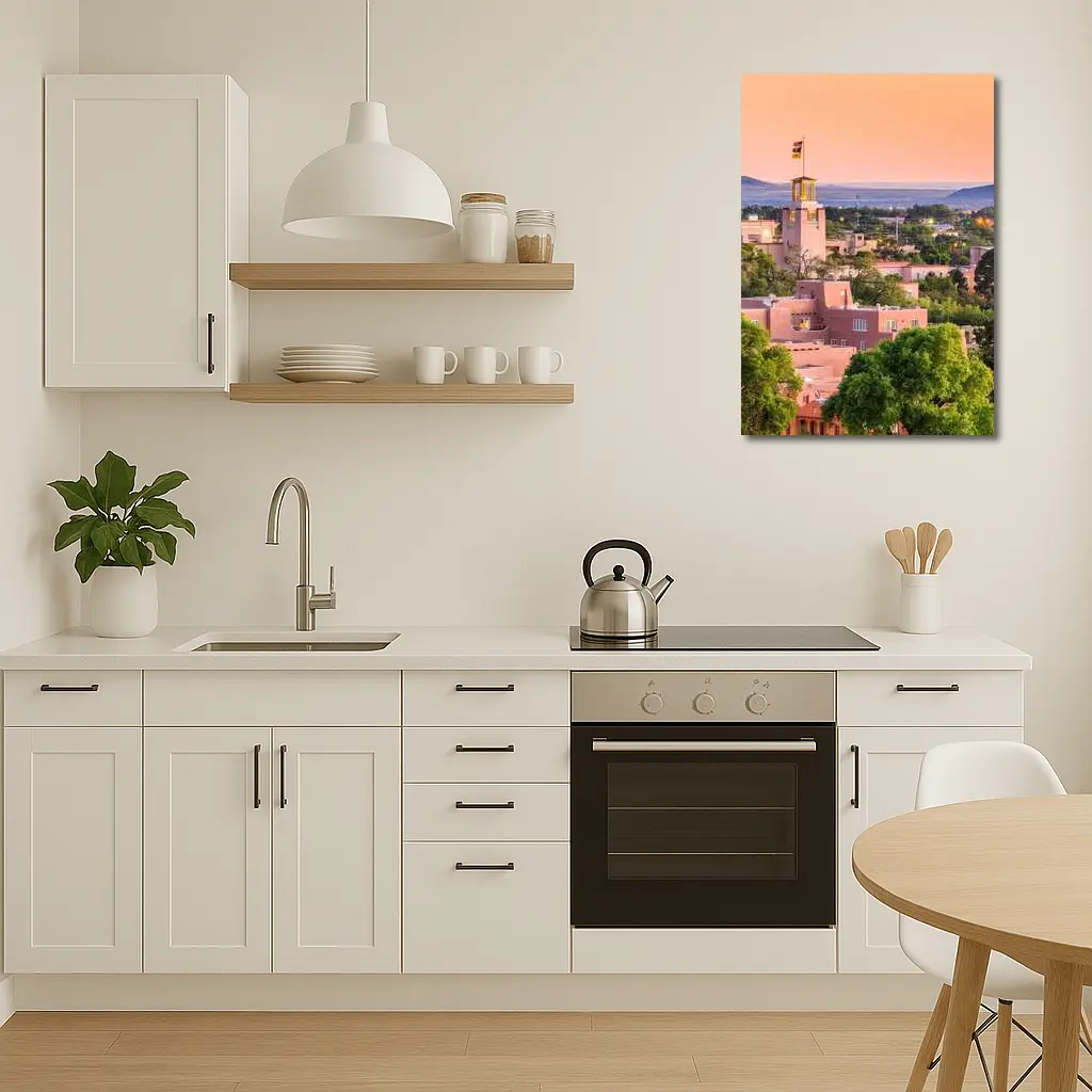 Santa Fe Adobe Buildings Sunset Sky View – Wall Art