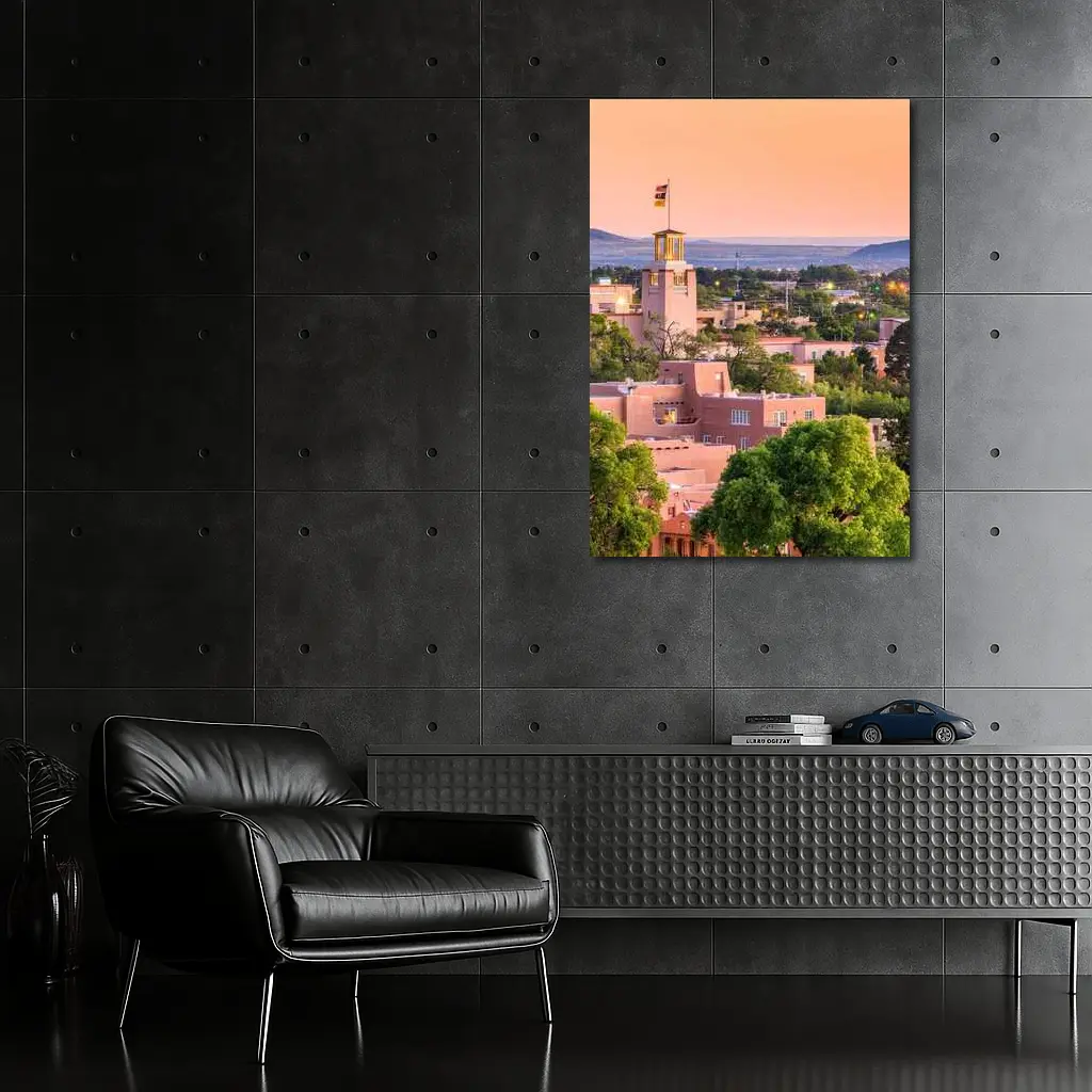 Santa Fe Adobe Buildings Sunset Sky View – Wall Art