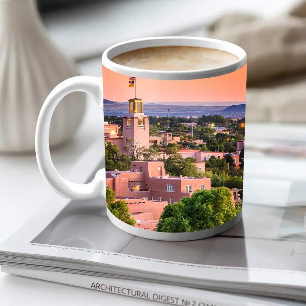 Santa Fe Adobe Buildings Sunset Sky View – Mugs