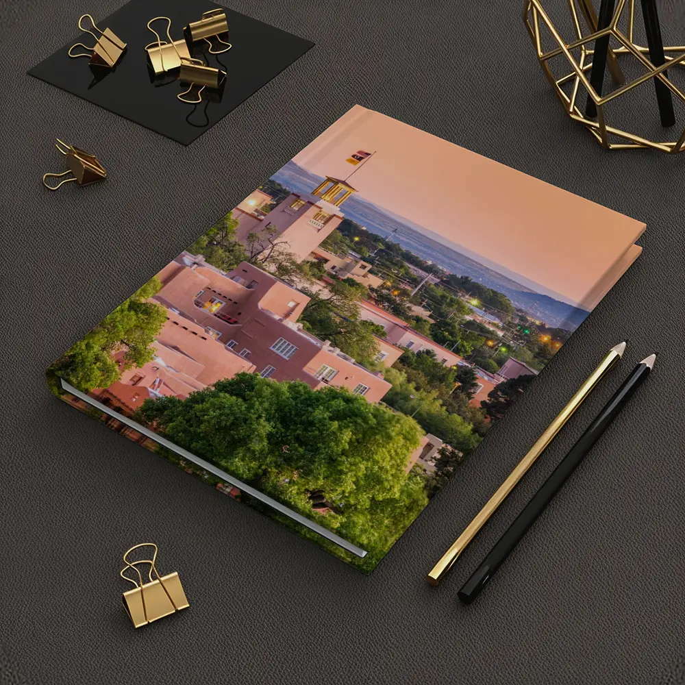 Santa Fe Adobe Buildings Sunset Sky View – Notebooks