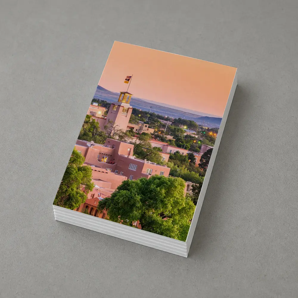 Santa Fe Adobe Buildings Sunset Sky View – Postcards