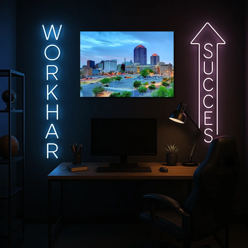 Albuquerque Downtown Skyline at Blue Dusk – Wall Art