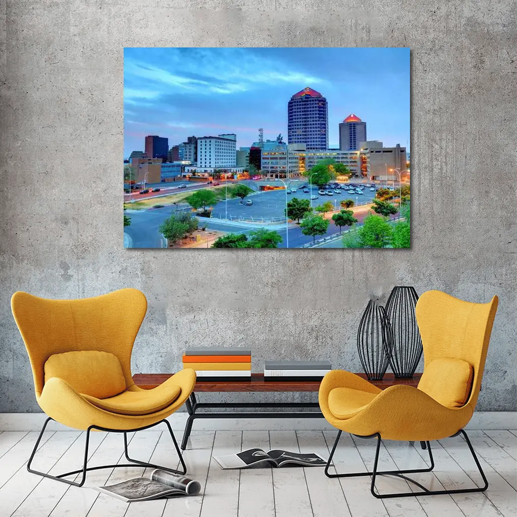 Albuquerque Downtown Skyline at Blue Dusk – Wall Art