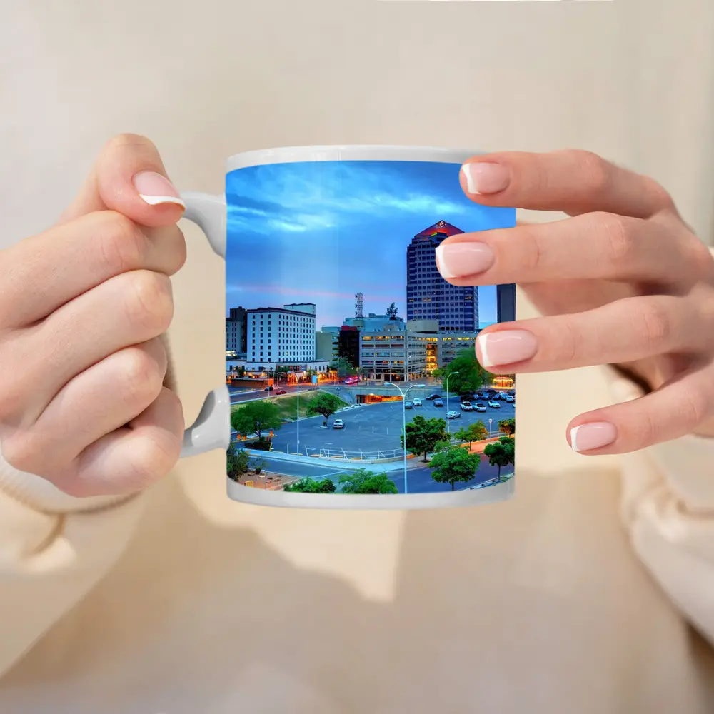 Albuquerque Downtown Skyline at Blue Dusk – Mugs