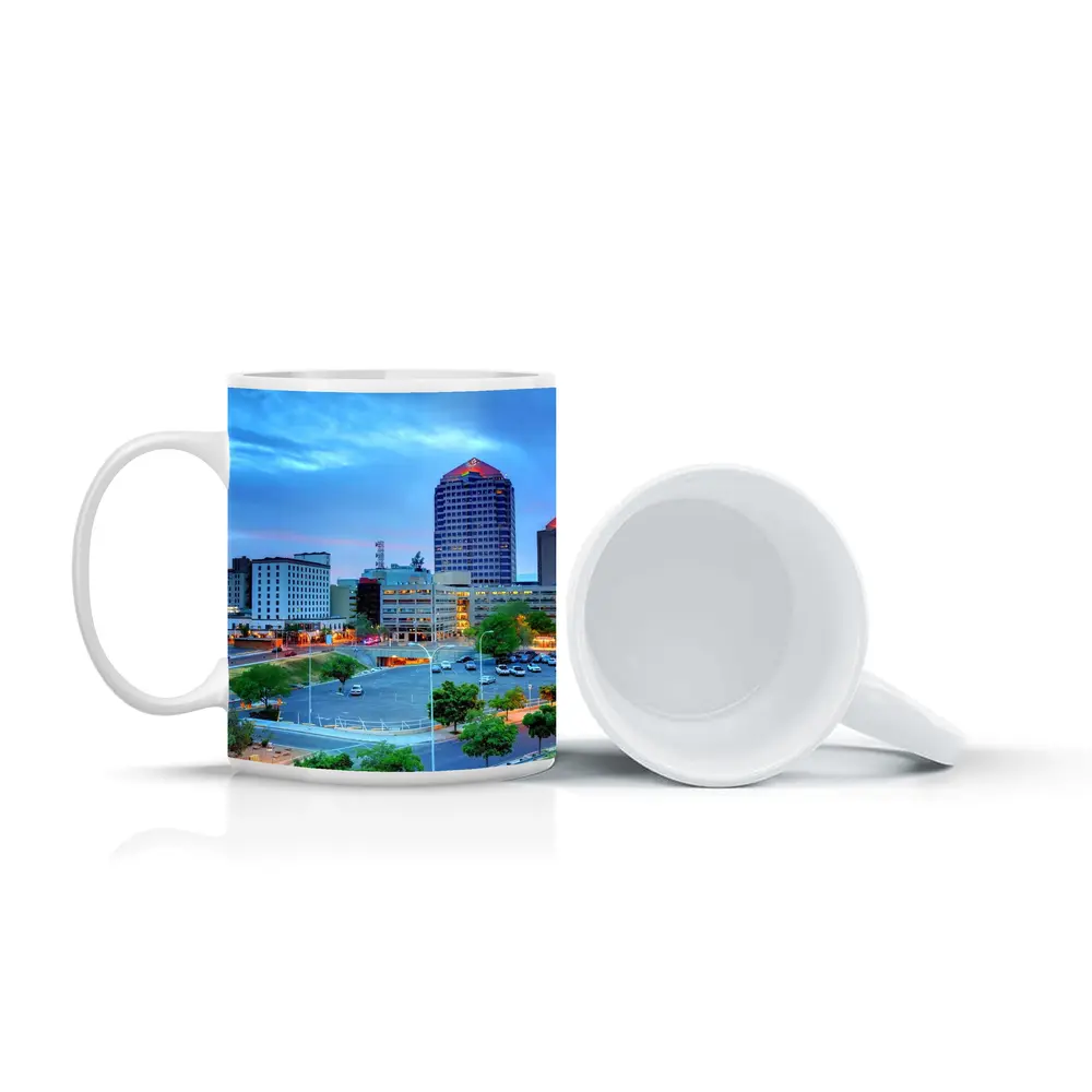 Albuquerque Downtown Skyline at Blue Dusk – Mugs