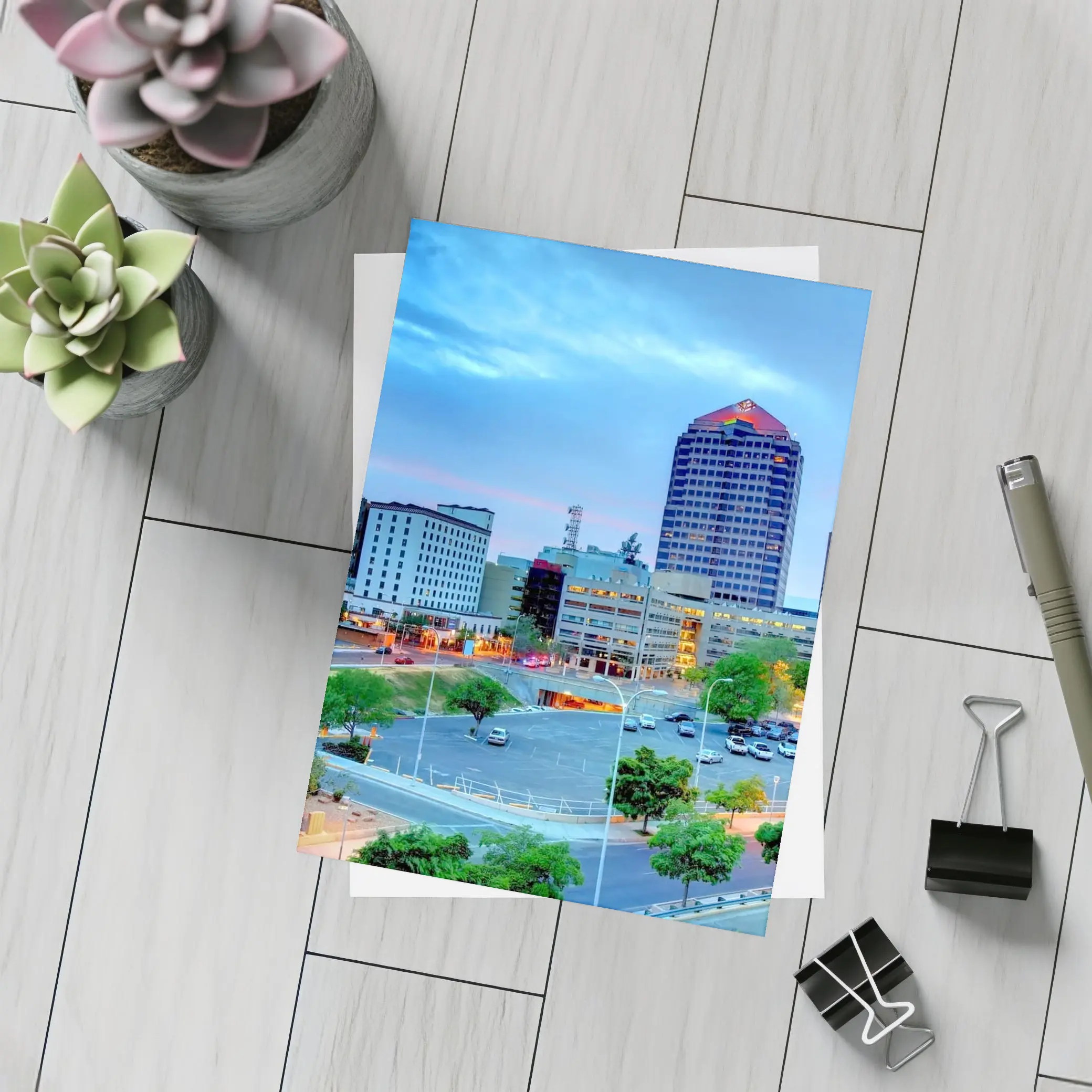 Albuquerque Downtown Skyline at Blue Dusk – Postcards