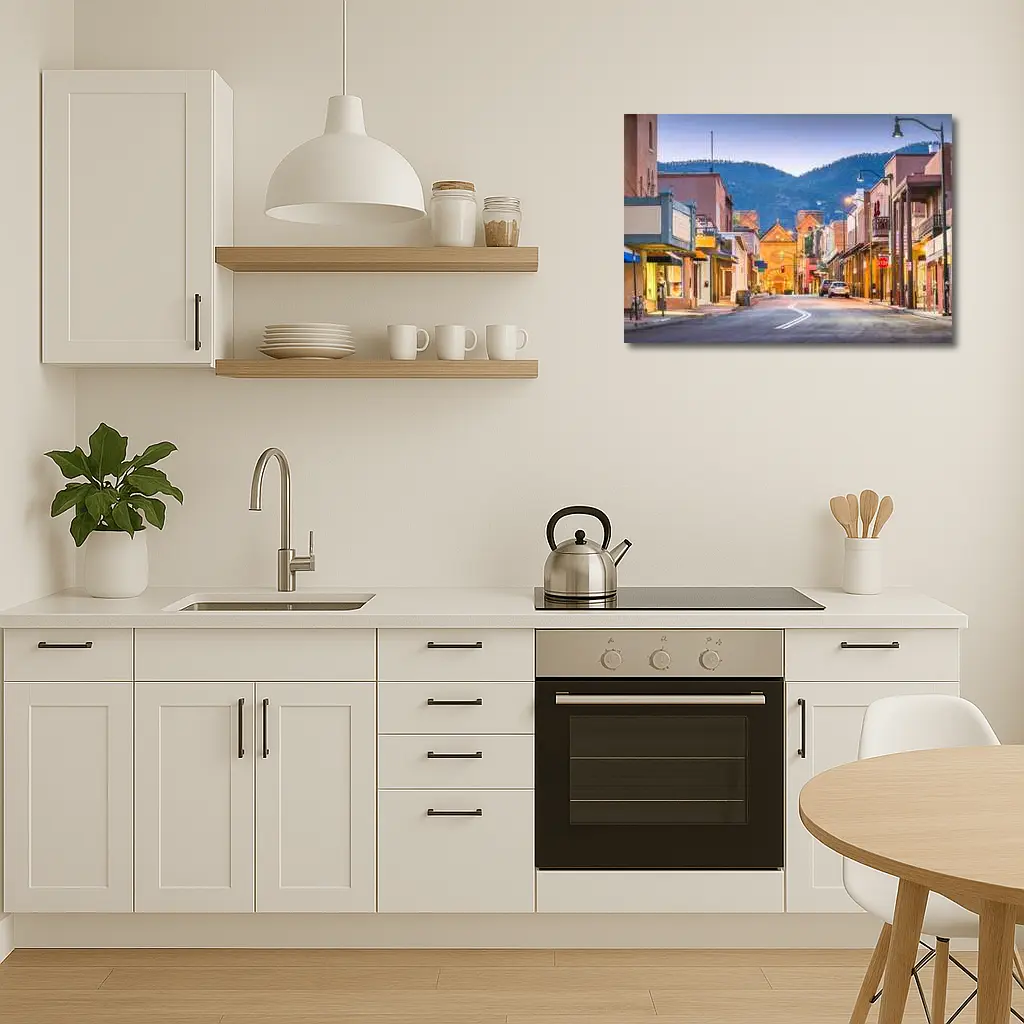 Santa Fe Downtown Street Dusk Adobe Buildings – Wall Art