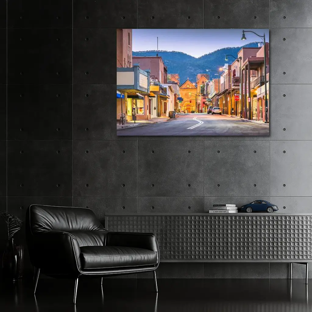 Santa Fe Downtown Street Dusk Adobe Buildings – Wall Art