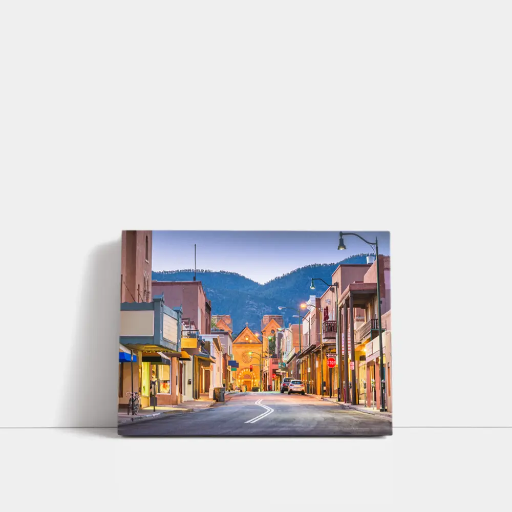 Santa Fe Downtown Street Dusk Adobe Buildings – Wall Art