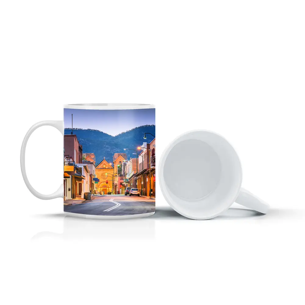 Santa Fe Downtown Street Dusk Adobe Buildings – Mugs