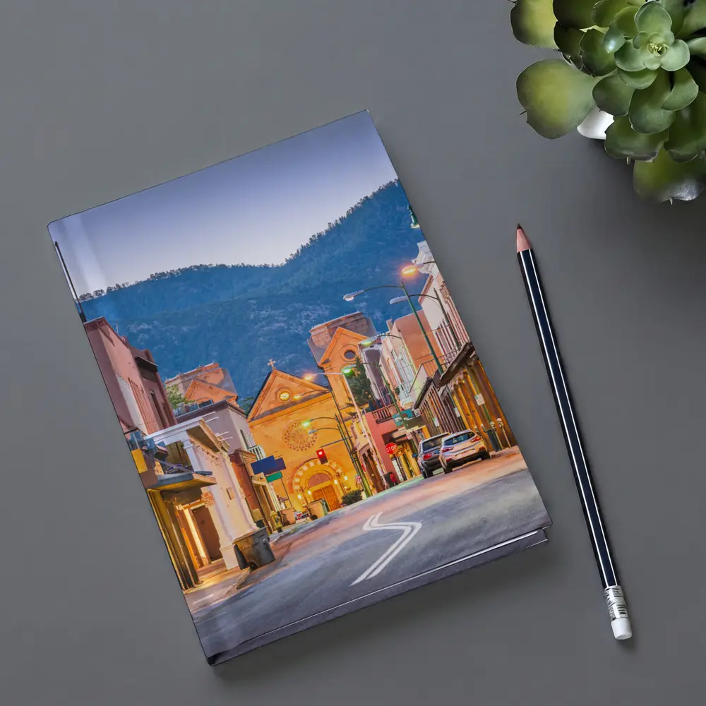 Santa Fe Downtown Street Dusk Adobe Buildings – Notebooks
