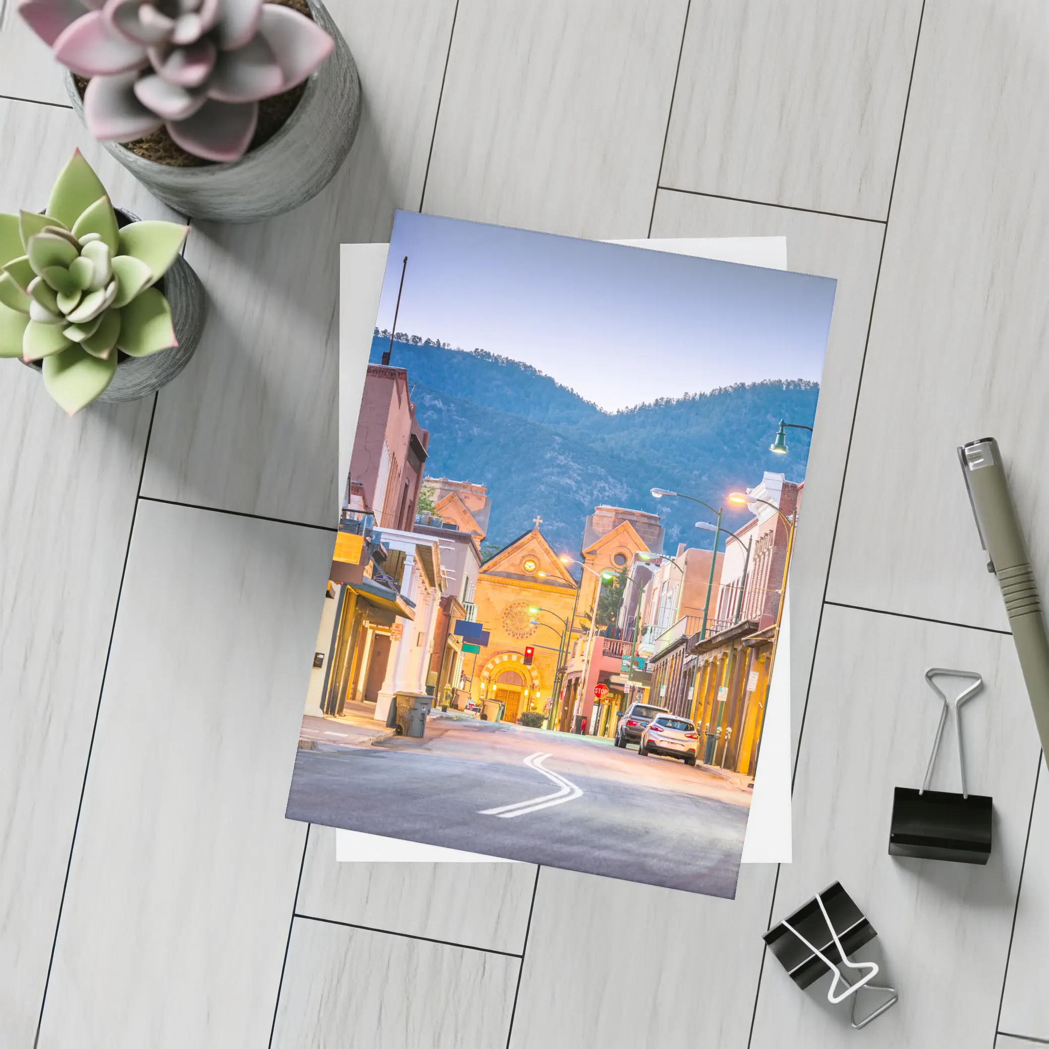 Santa Fe Downtown Street Dusk Adobe Buildings – Postcards
