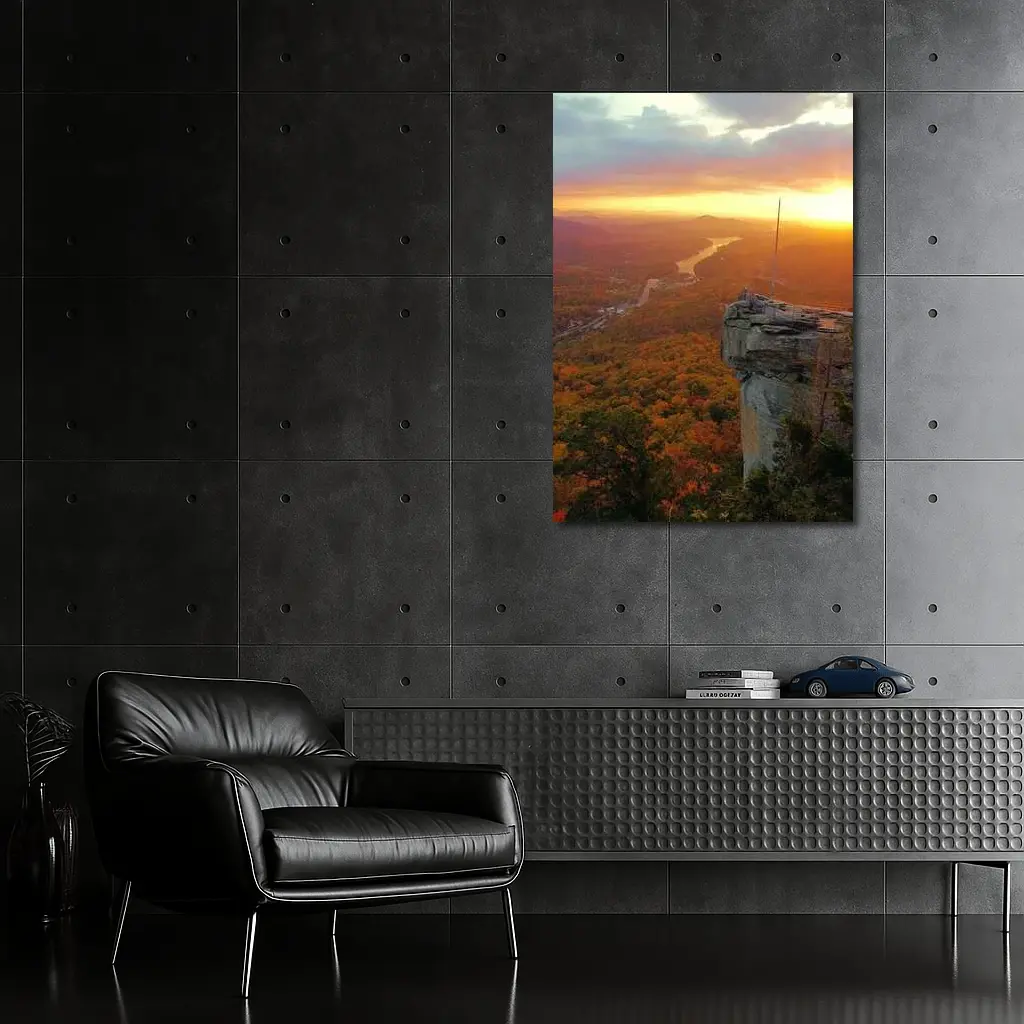 Chimney Rock Sunset Autumn Forest River View – Wall Art
