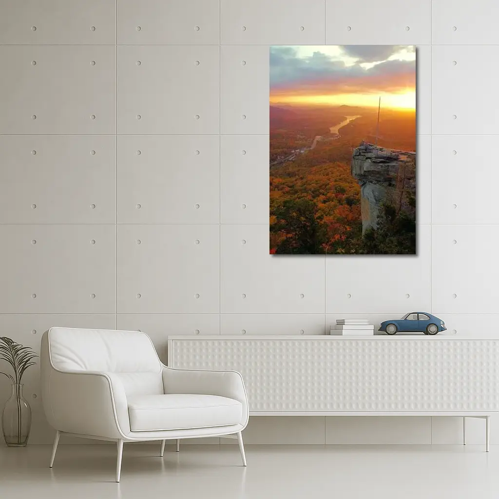 Chimney Rock Sunset Autumn Forest River View – Wall Art