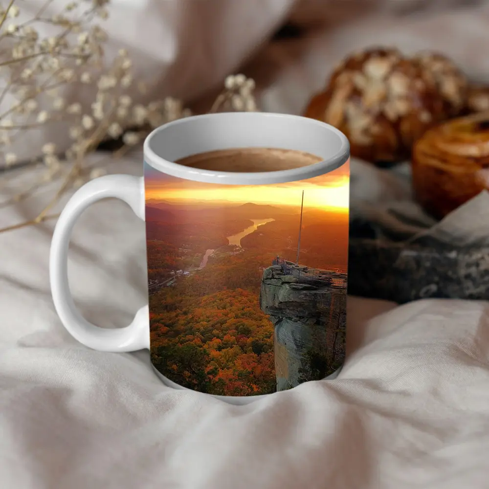 Chimney Rock Sunset Autumn Forest River View – Mugs