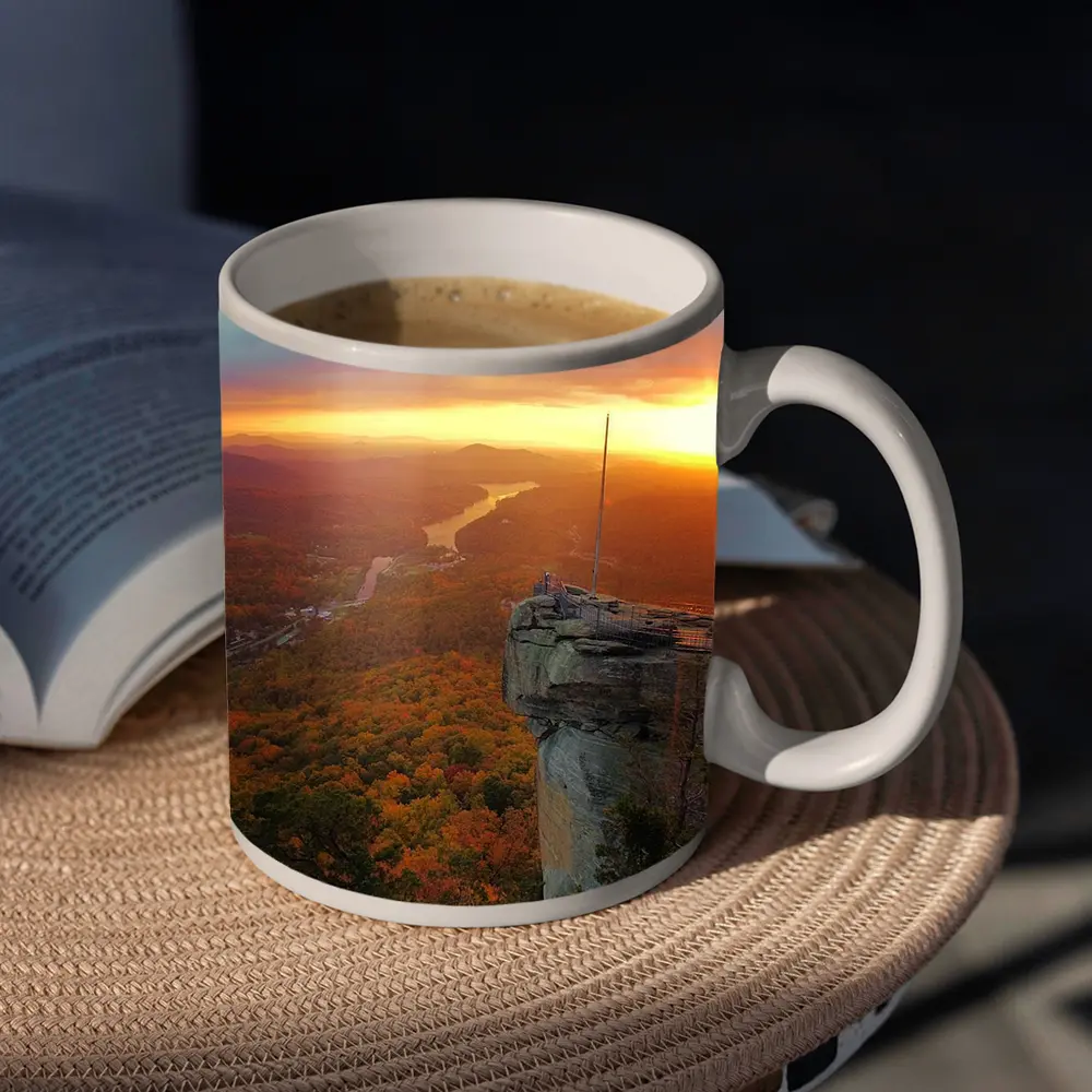 Chimney Rock Sunset Autumn Forest River View – Mugs