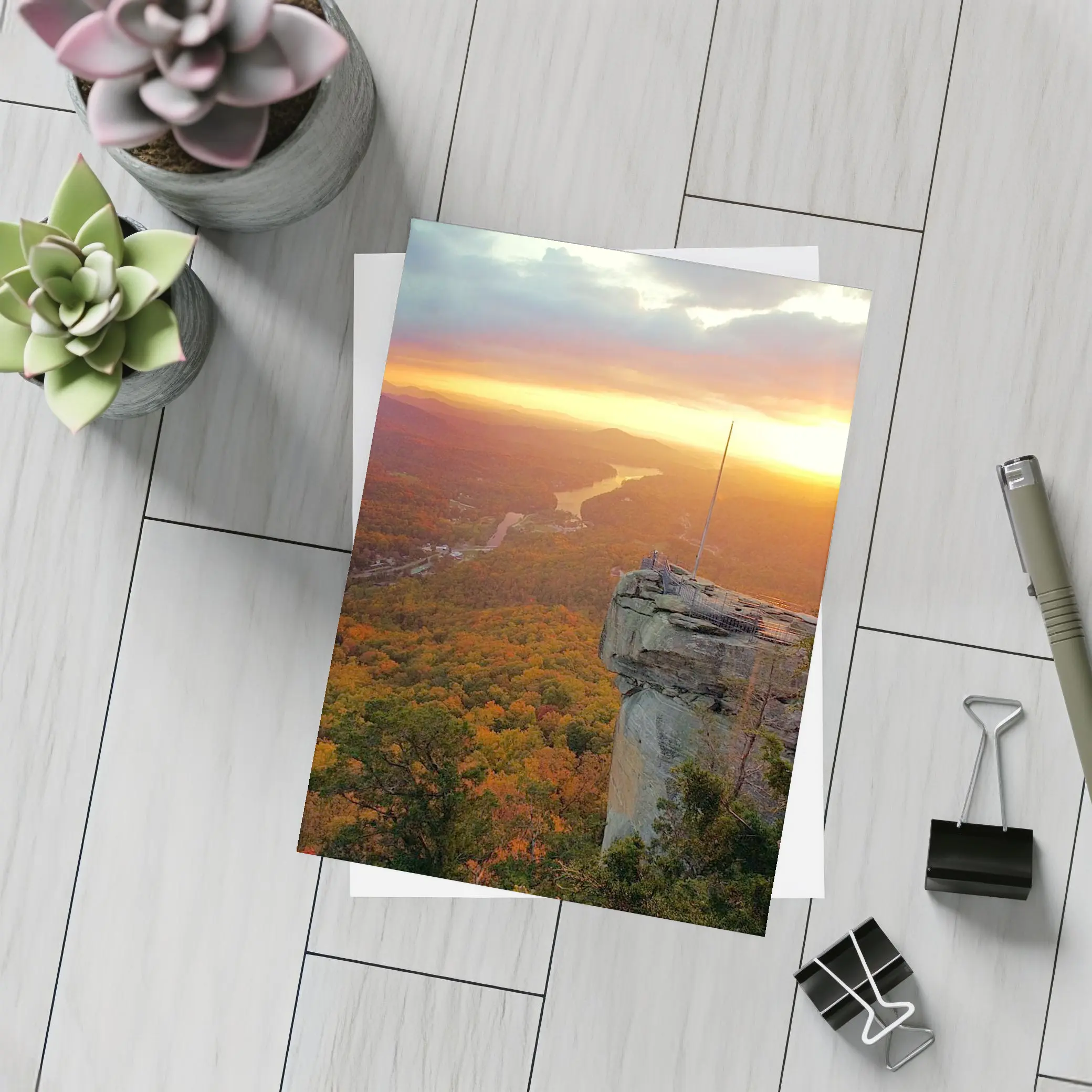 Chimney Rock Sunset Autumn Forest River View – Postcards