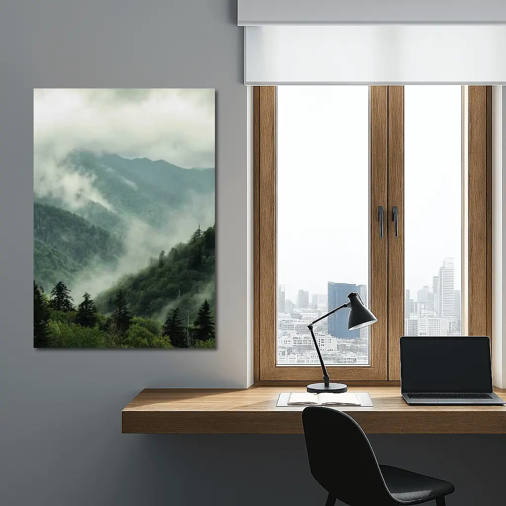 Misty Green Mountain Forest Foggy Landscape – Wall Art