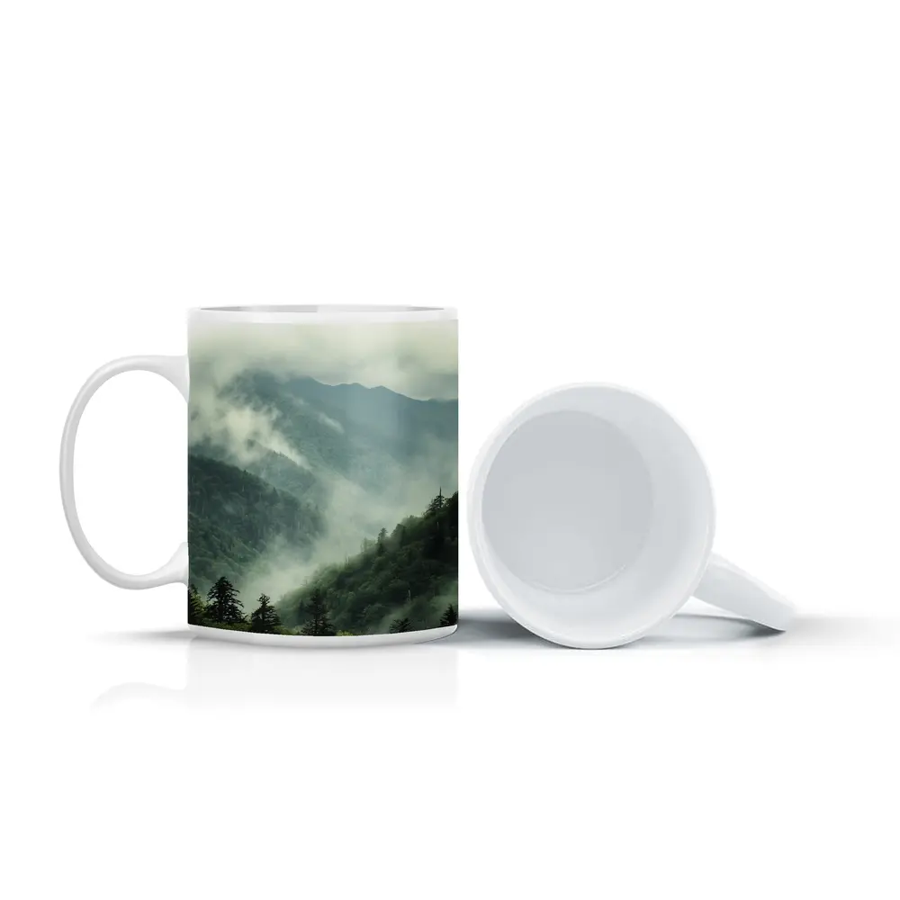 Misty Green Mountain Forest Foggy Landscape – Mugs