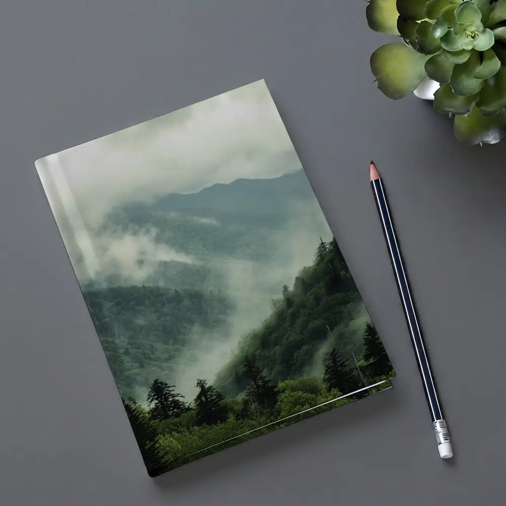 Misty Green Mountain Forest Foggy Landscape – Notebooks