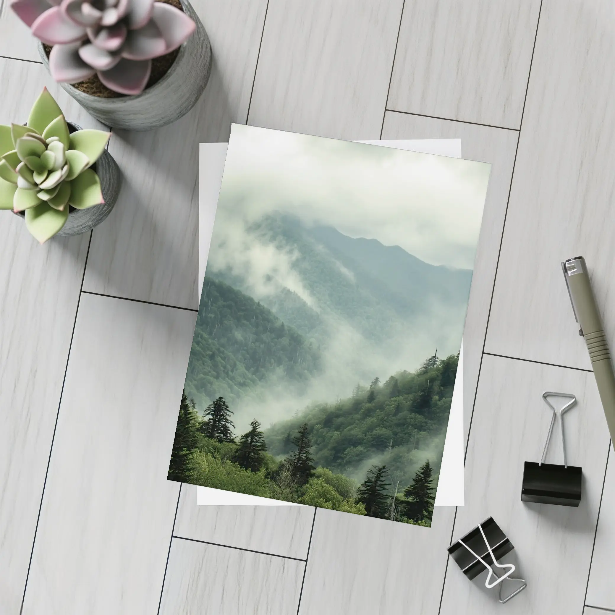 Misty Green Mountain Forest Foggy Landscape – Postcards