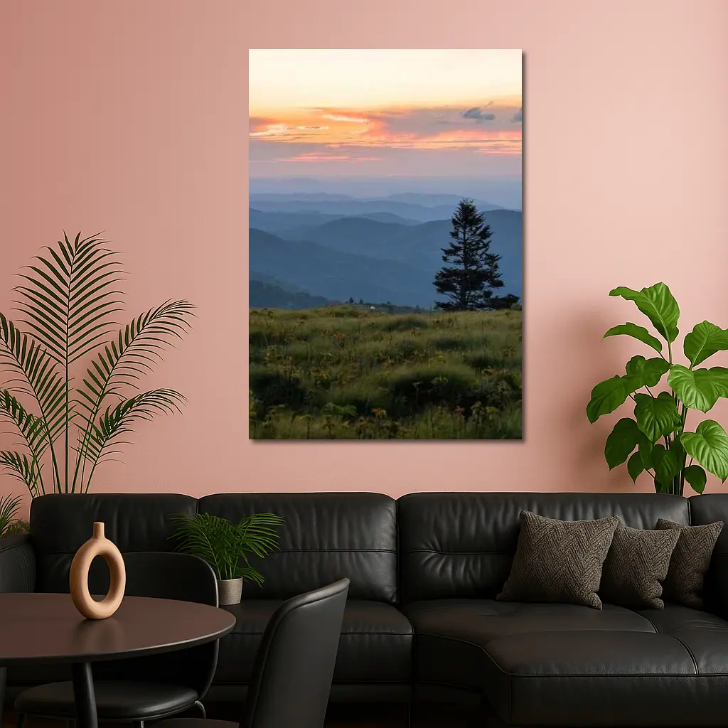 Lone Pine Tree Mountain Sunset Landscape – Wall Art