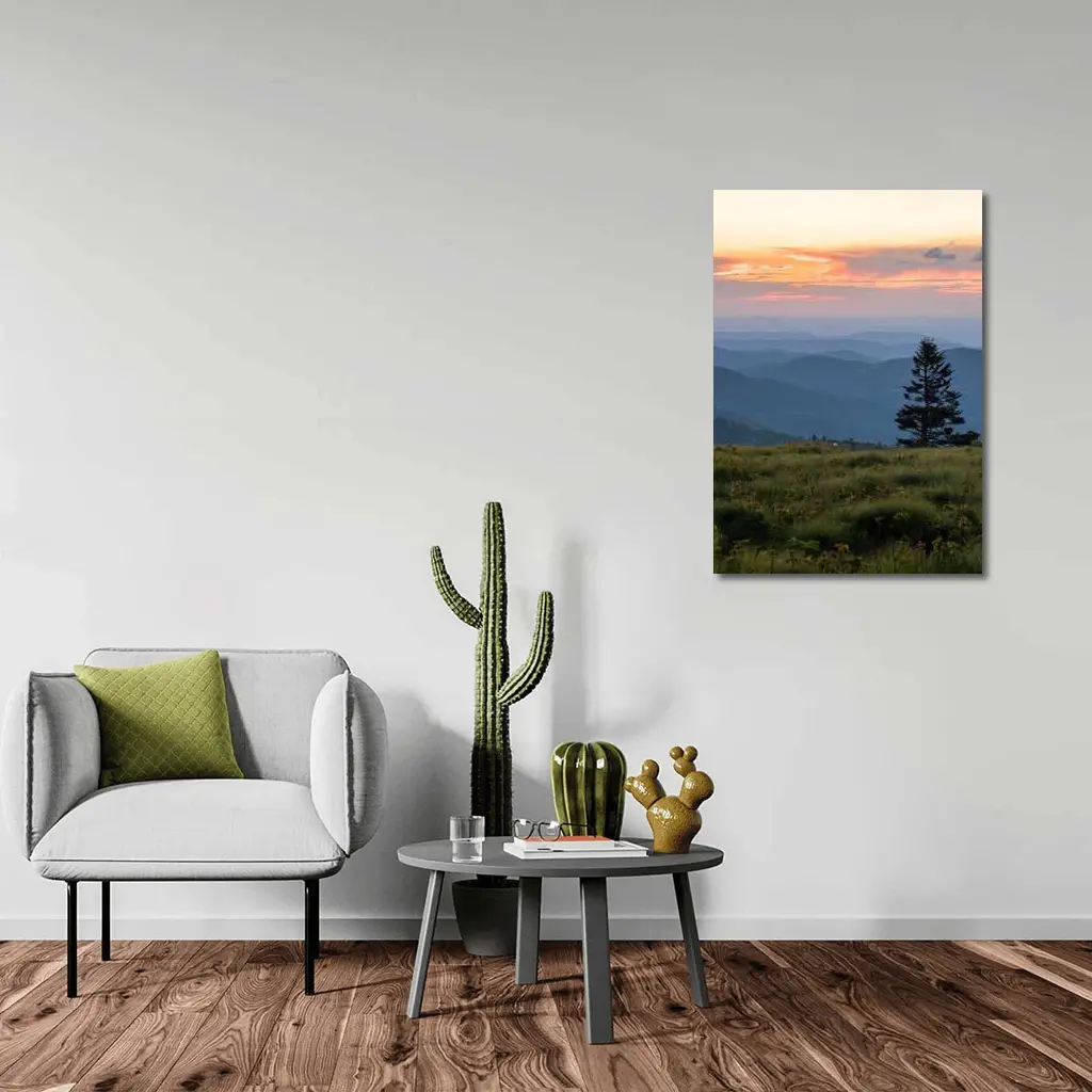 Lone Pine Tree Mountain Sunset Landscape – Wall Art