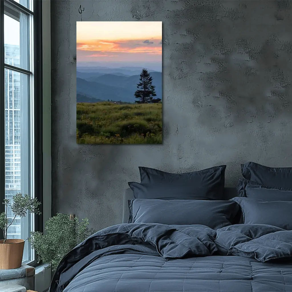 Lone Pine Tree Mountain Sunset Landscape – Wall Art