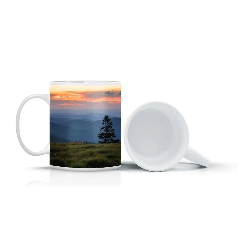 Lone Pine Tree Mountain Sunset Landscape – Mugs