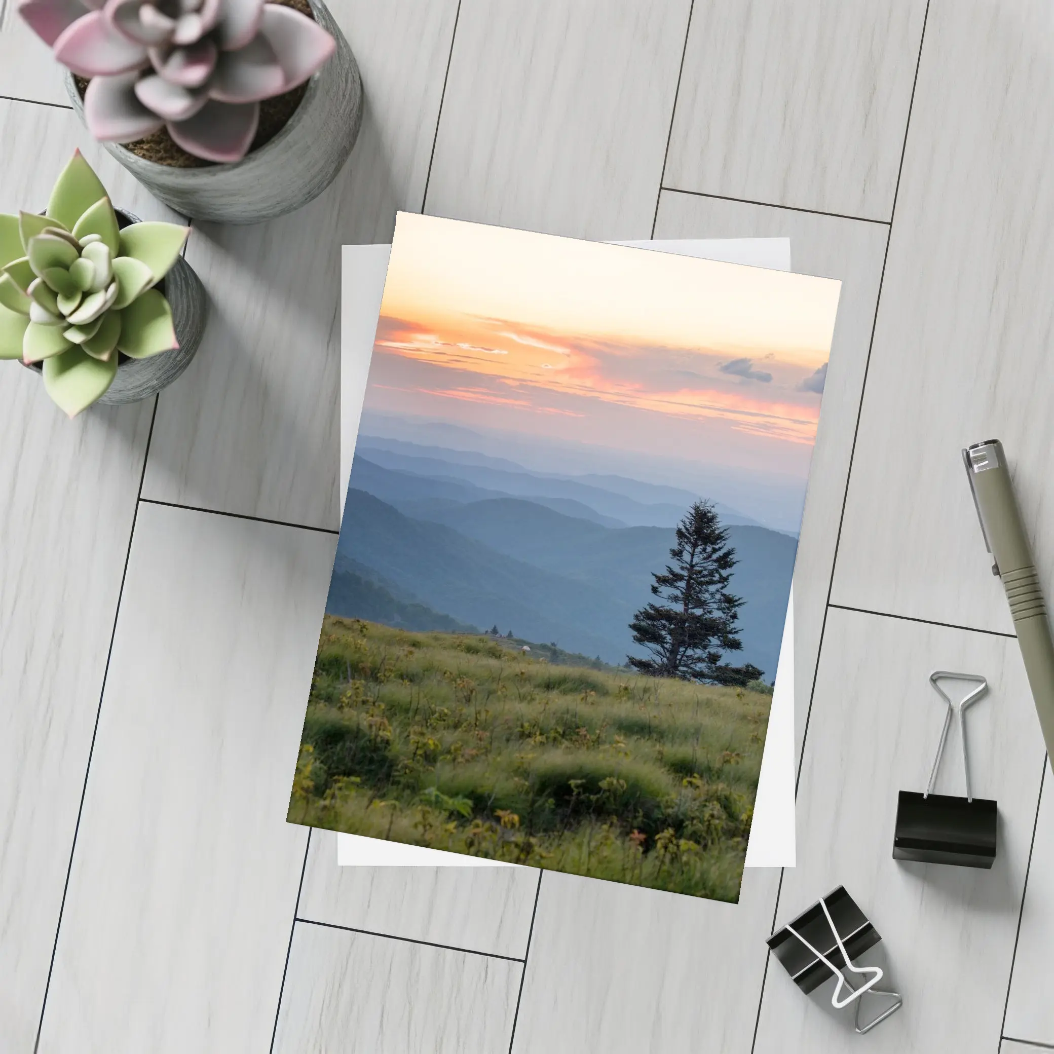 Lone Pine Tree Mountain Sunset Landscape – Postcards