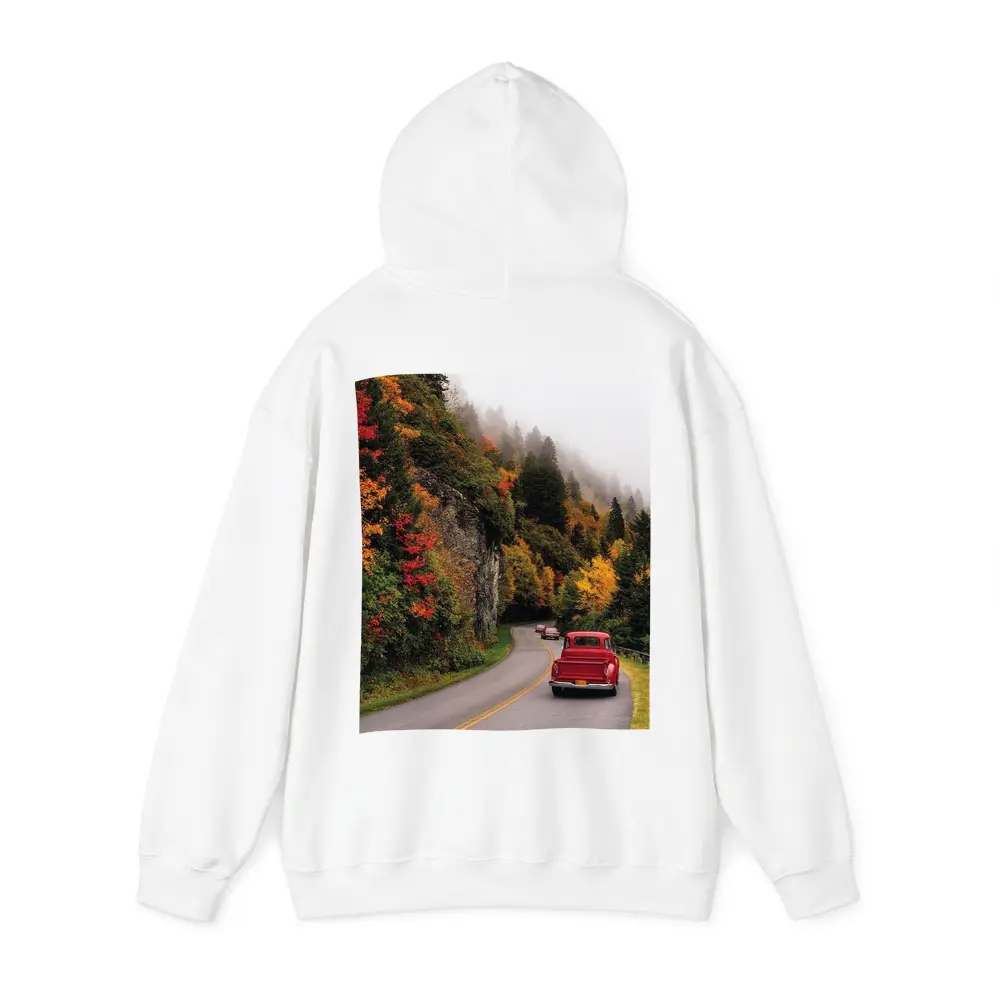 Red Classic Car Misty Autumn Mountain Road – Hoodies