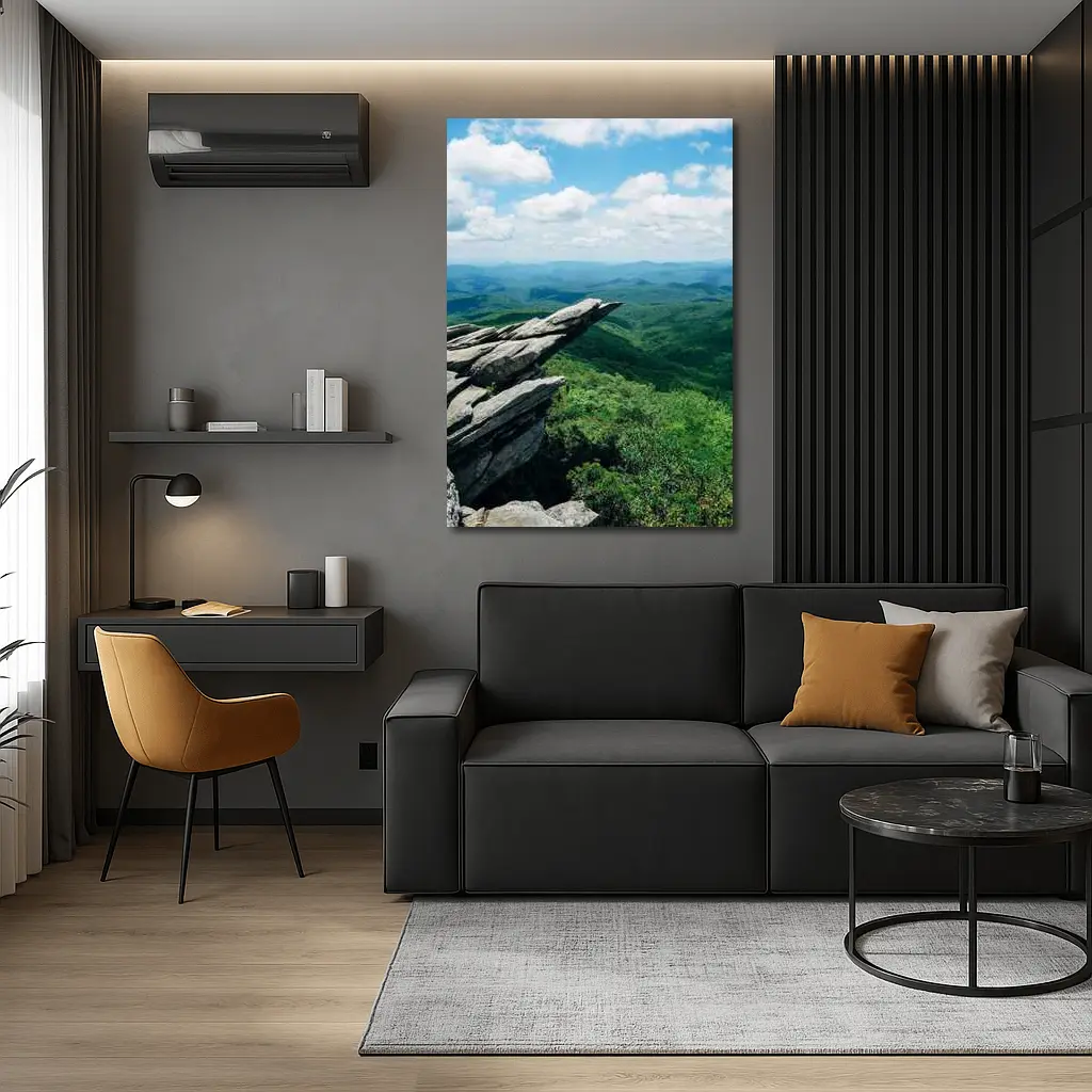 Rocky Cliff Overlooking Green Mountain Valleys – Wall Art