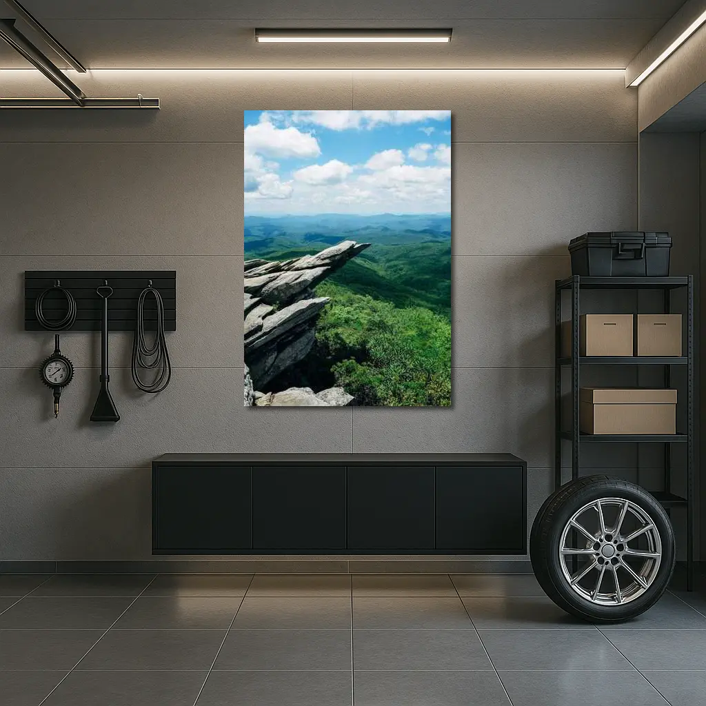 Rocky Cliff Overlooking Green Mountain Valleys – Wall Art