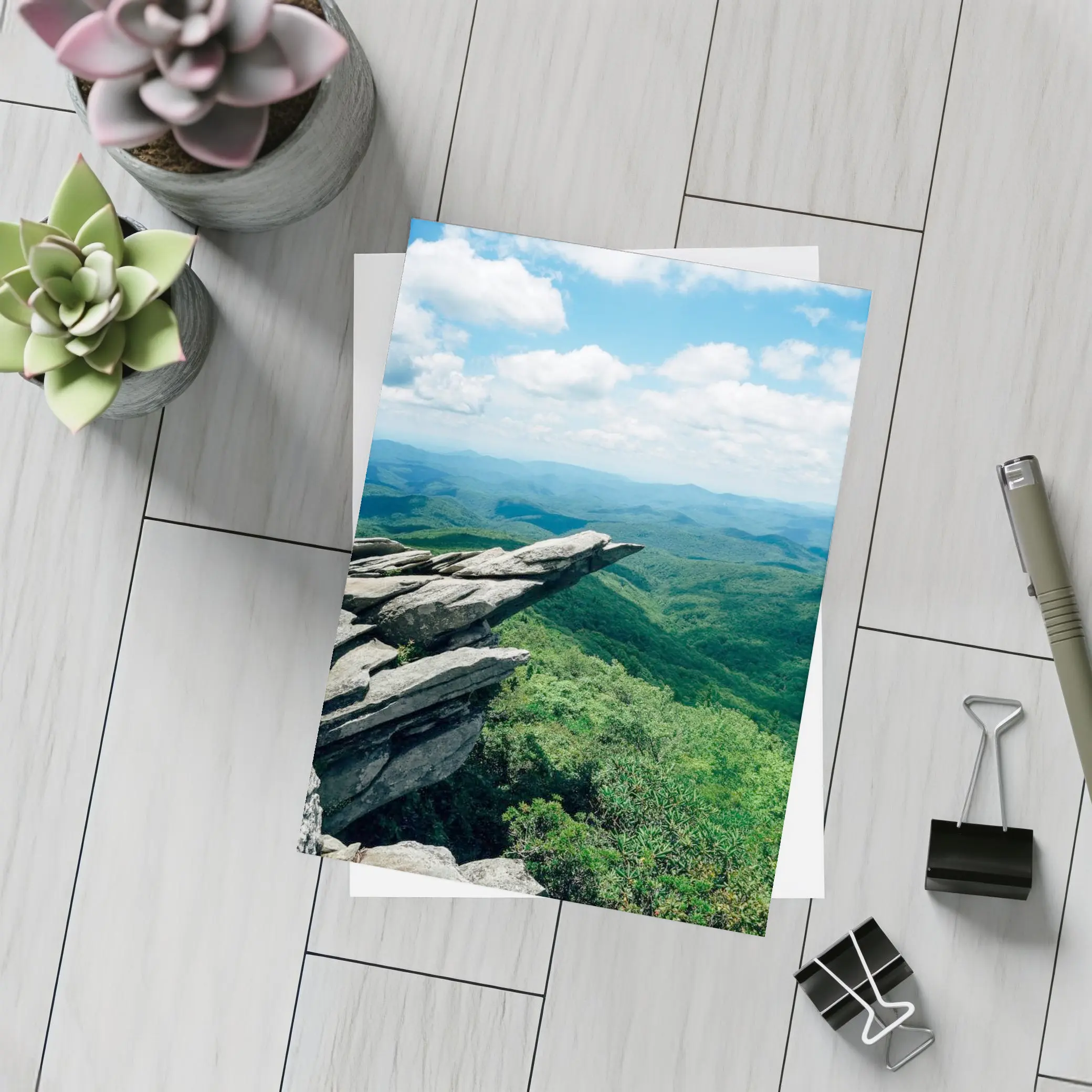 Rocky Cliff Overlooking Green Mountain Valleys – Postcards