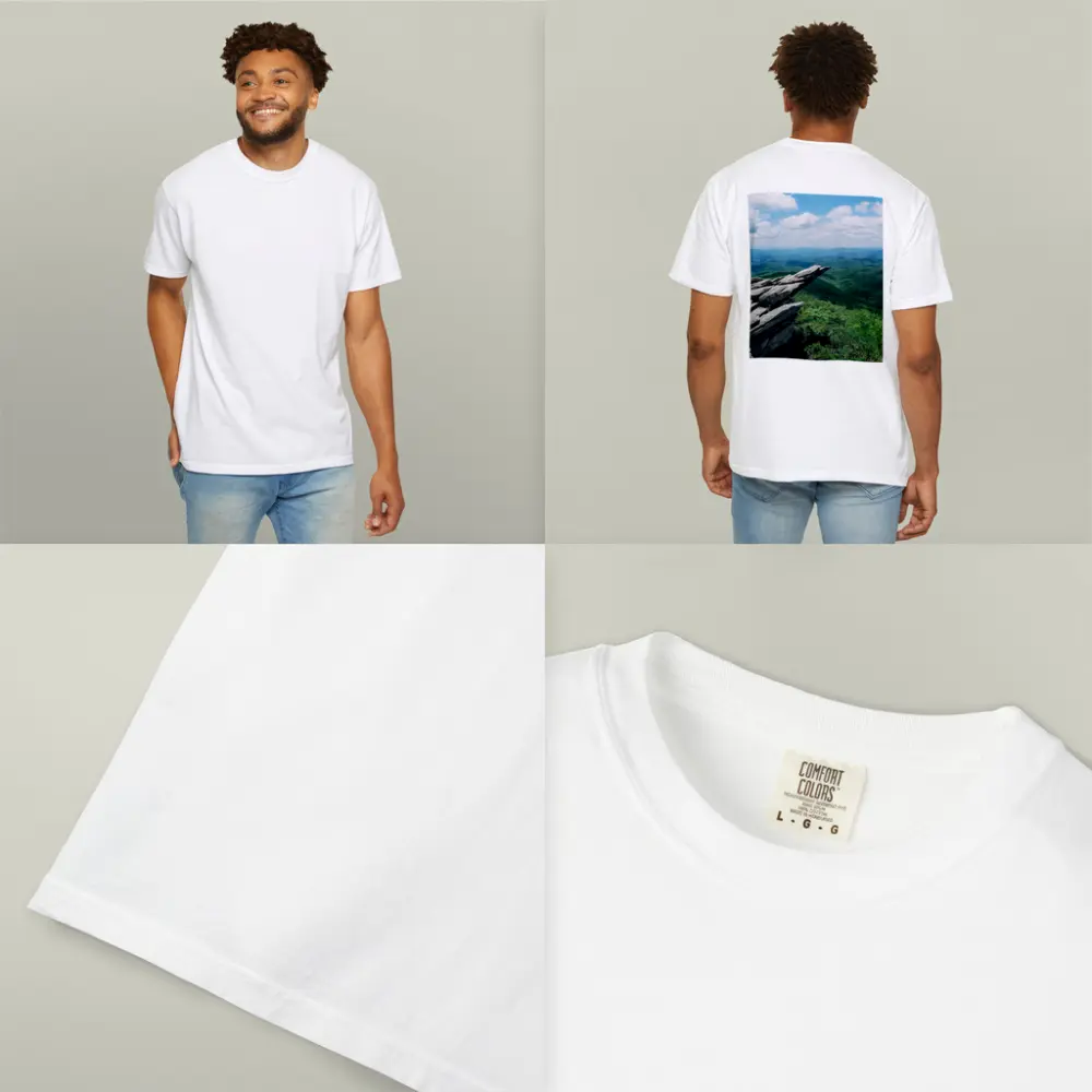 Rocky Cliff Overlooking Green Mountain Valleys – T-Shirts