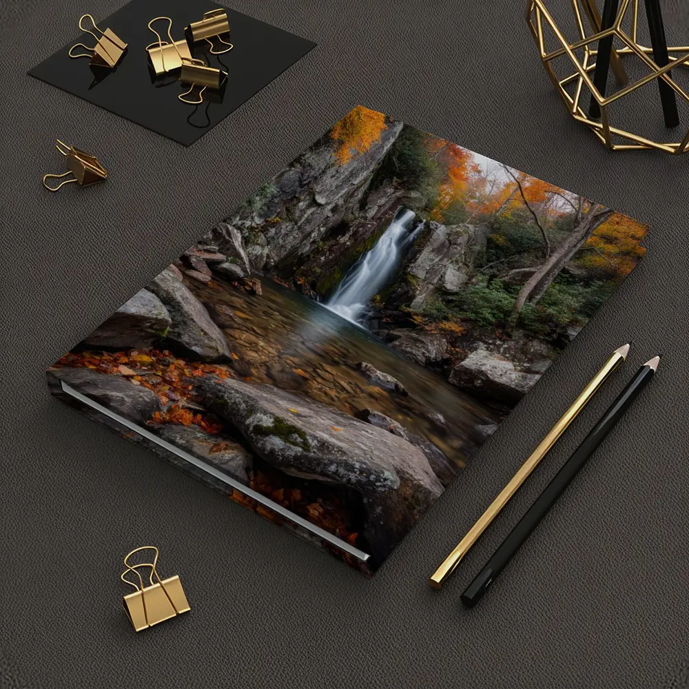 Autumn Waterfall Rocky Forest Seasonal Landscape – Notebooks