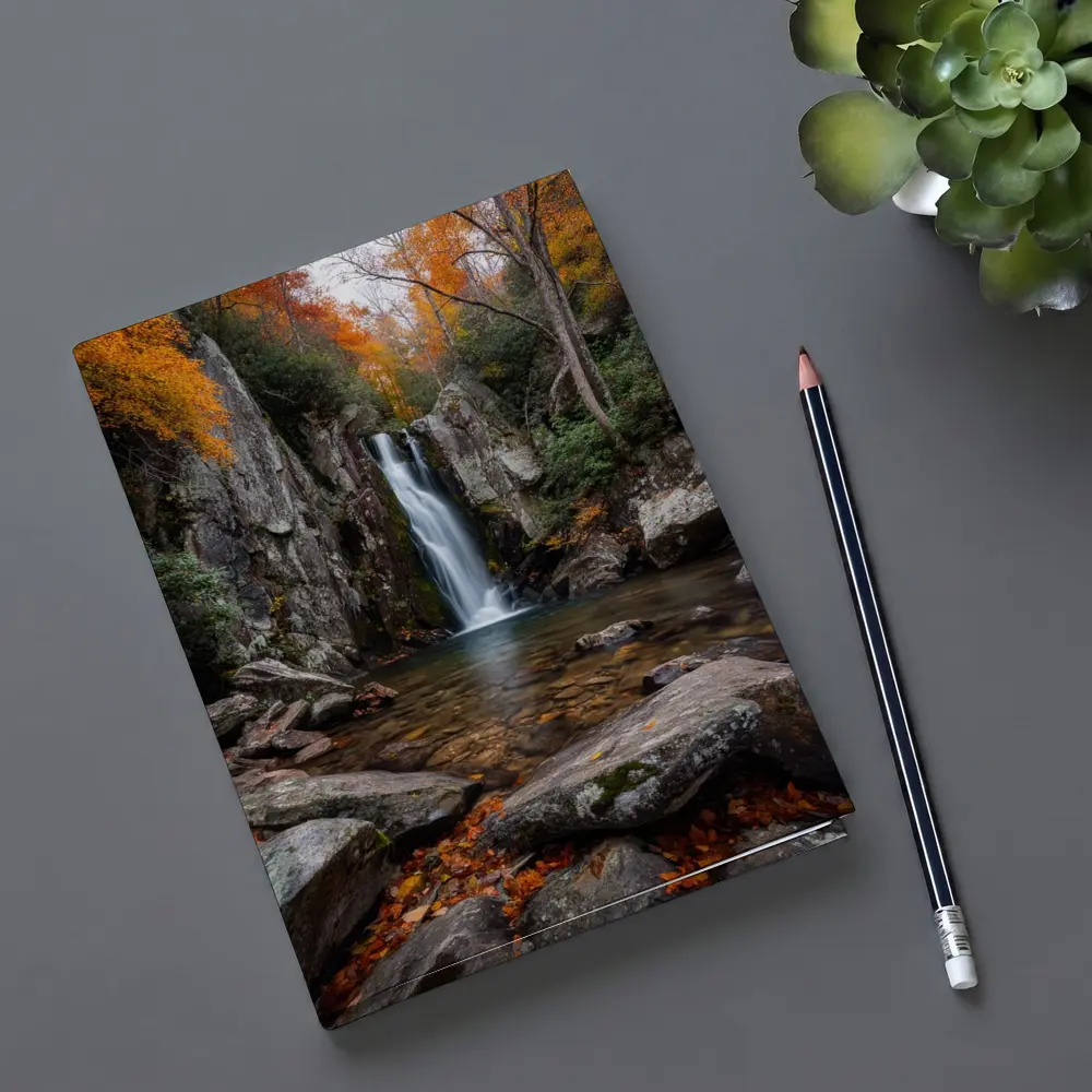 Autumn Waterfall Rocky Forest Seasonal Landscape – Notebooks