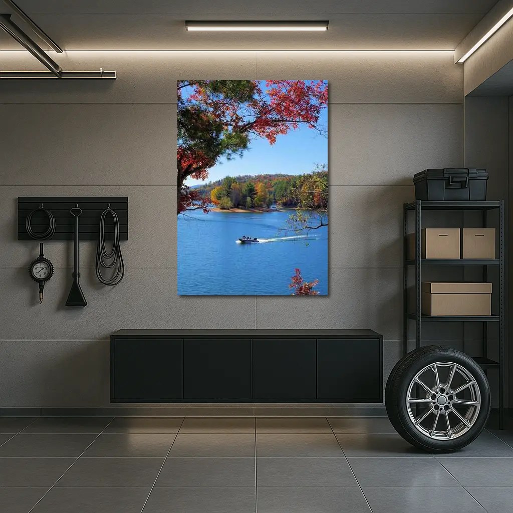 Autumn Lake Boat Ride Colorful Forest – Wall Art